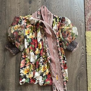 Brentley Floral-Print Puff-Sleeve Blouse Alice and Olivia XS